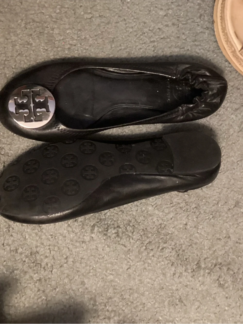 Tory Burch Black Leather Reva Ballet Flats